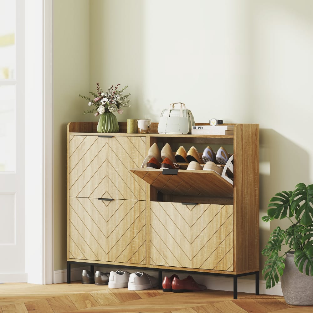 Meuble à chaussures avec 4 tiroirs étagères réglables chêne