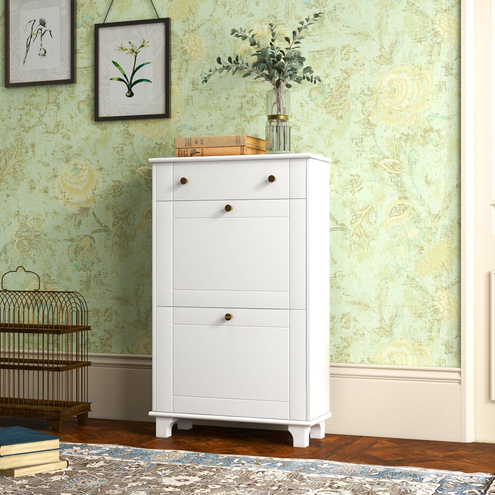 Meuble chaussure entrée étroit avec tiroirs blanc