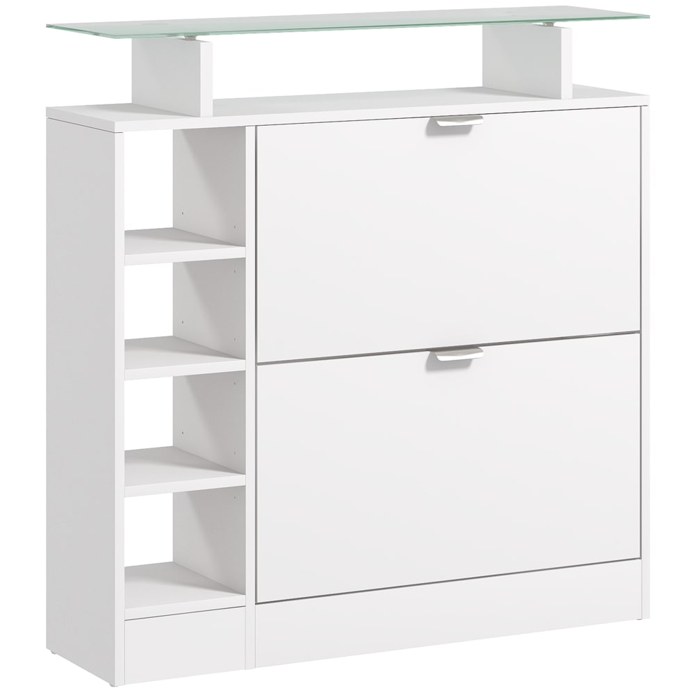 Meuble à chaussures 2 tiroirs rabattables verre blanc