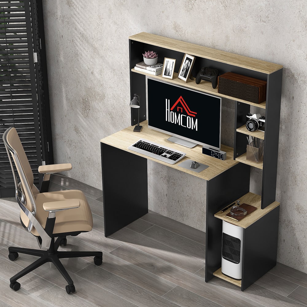 Bureau multi-rangements grand avec étagères noir