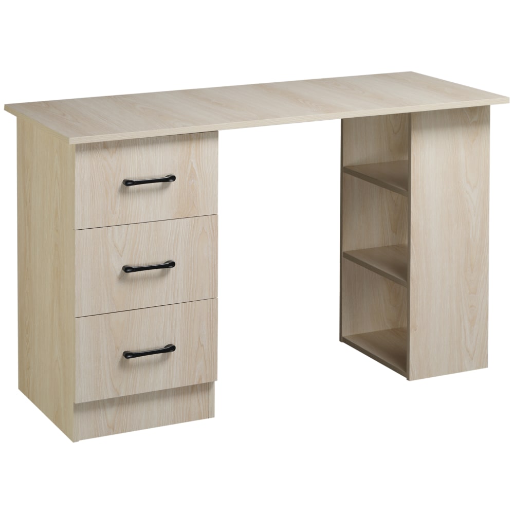 Bureau informatique 120x50cm avec étagères et tiroirs bois naturel