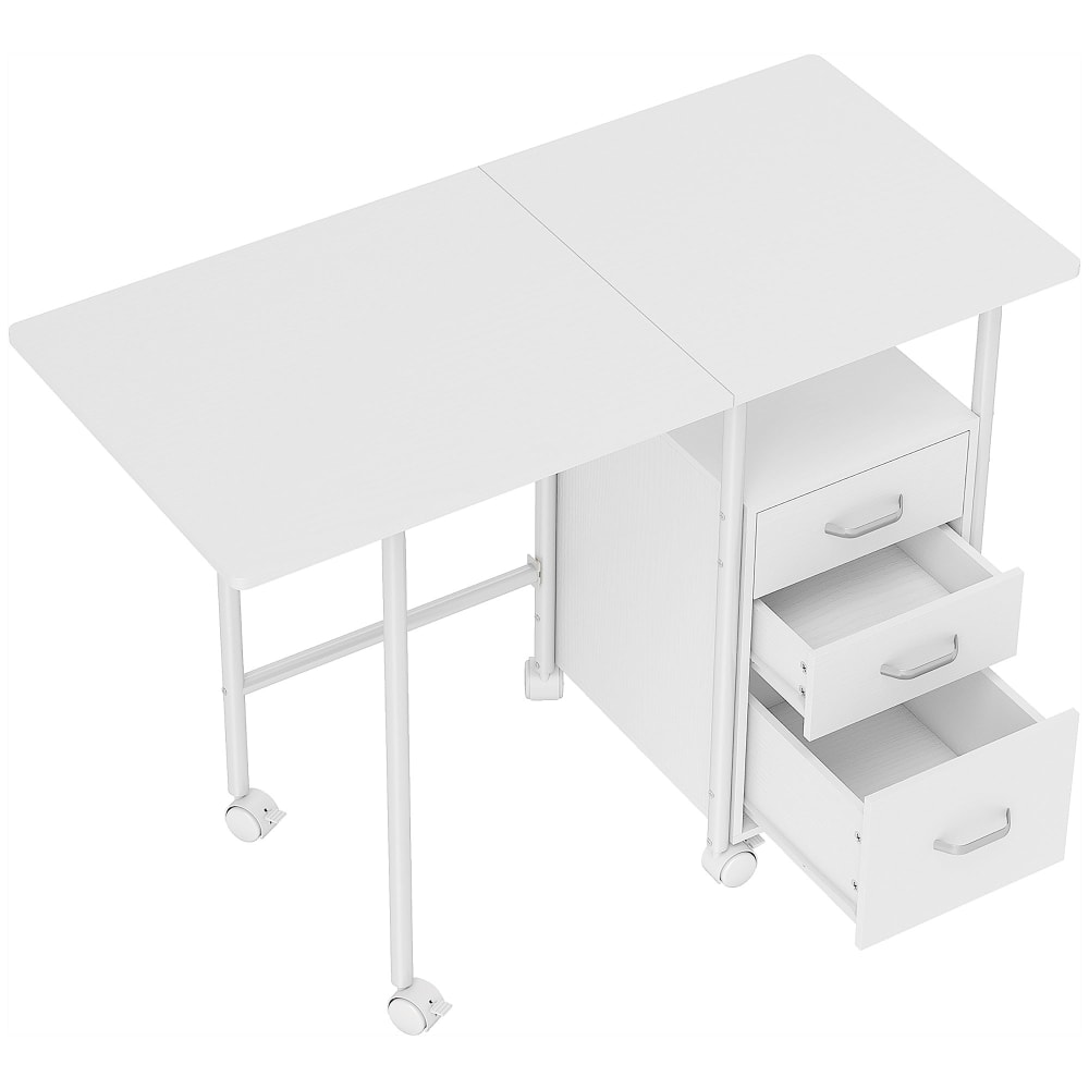 Homcom Weißer MDF-&Stahl-Klappschreibtisch mit Rollen style modern Weiß Holz