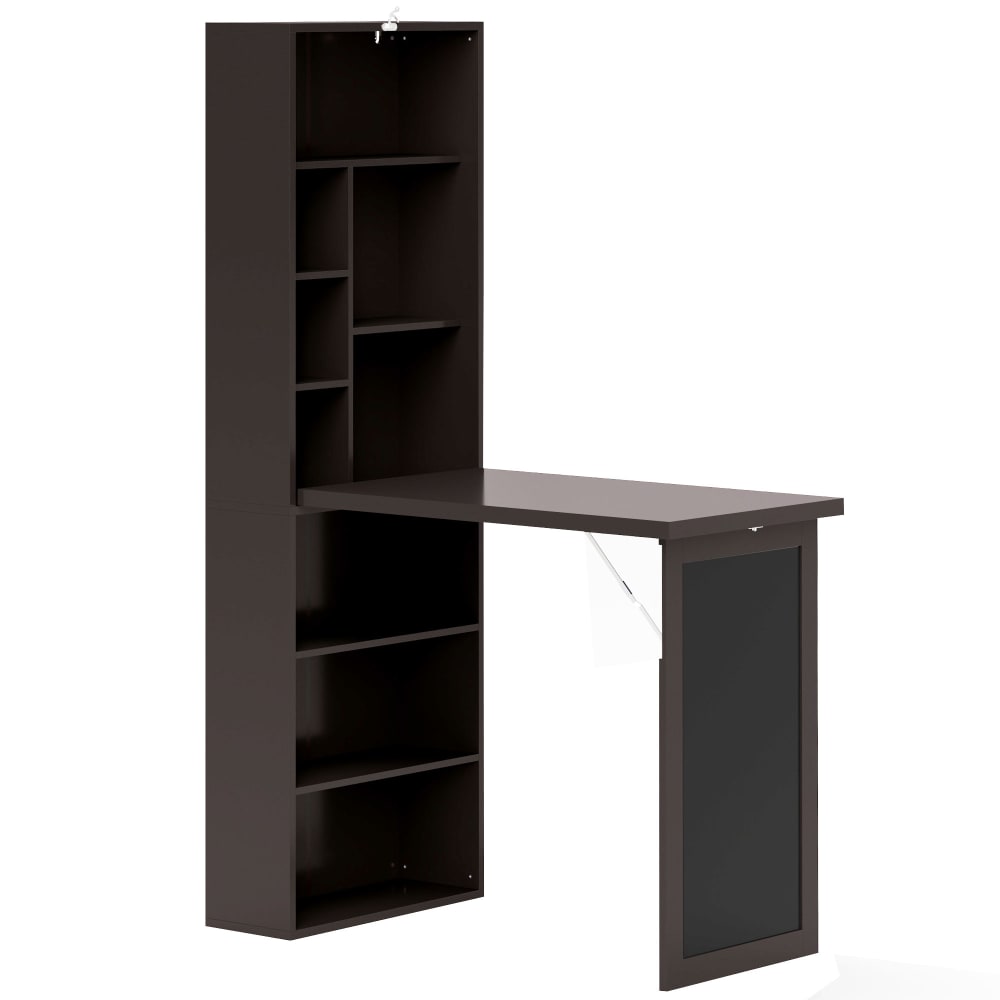 Bureau informatique pliable avec rangement marron