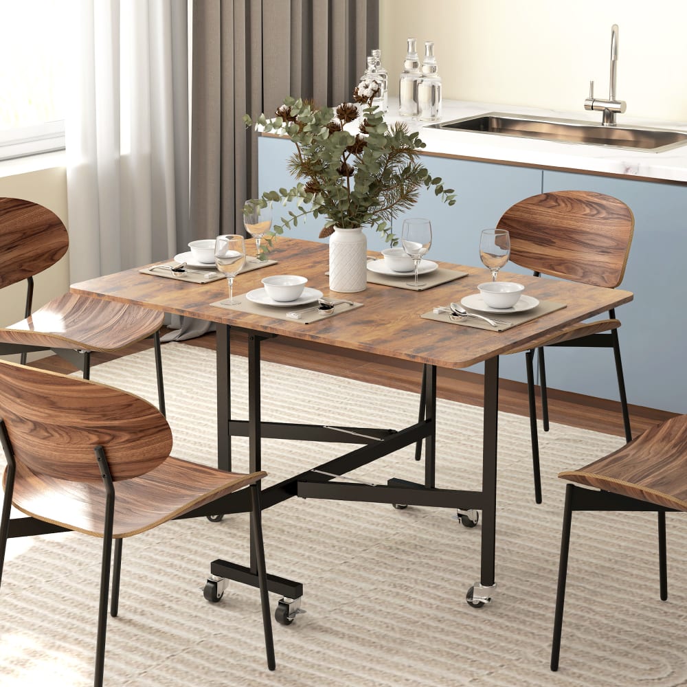 Table pliante cuisine 2 abattants acier brun rustique