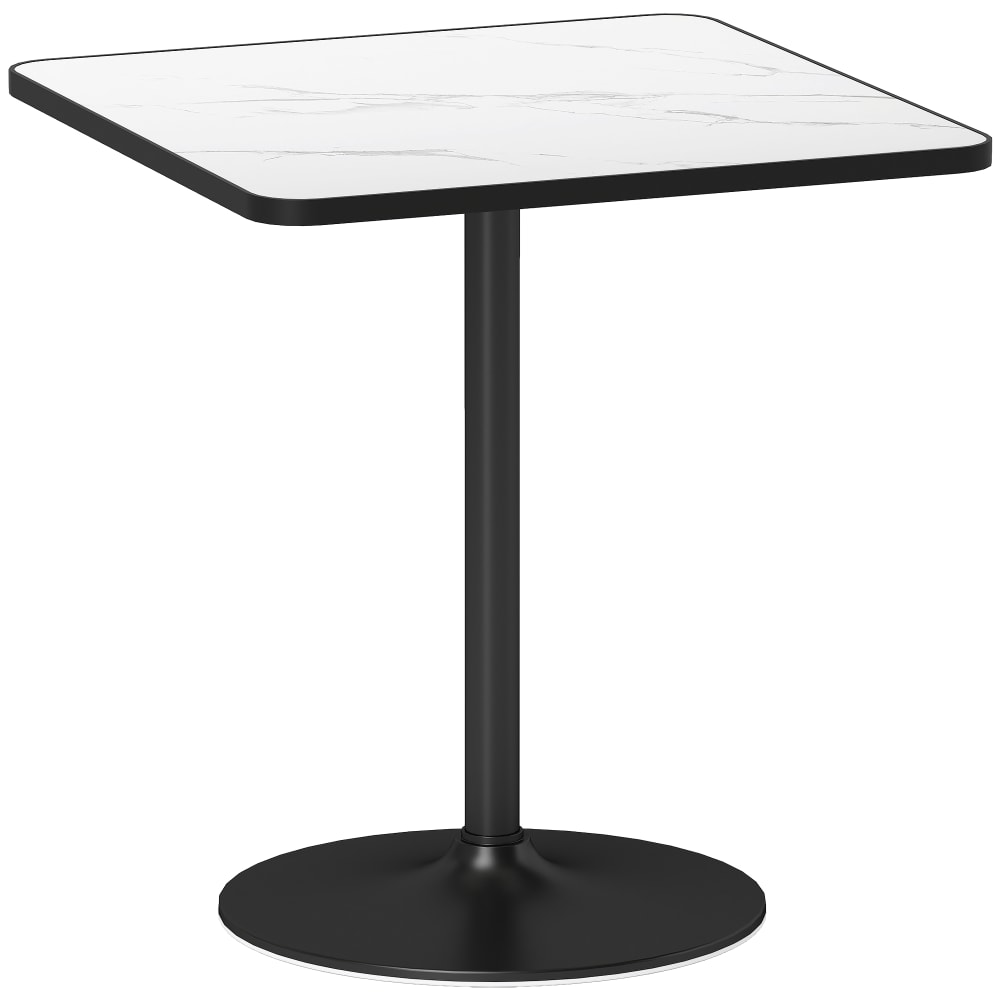 Table à manger pour 4 personnes plateau effet marbre base ronde blanc