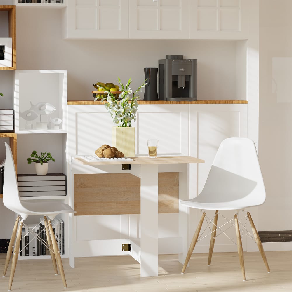 Table de cuisine pliable bois bicolore blanc chêne