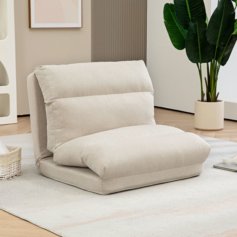 Fauteuil paresseux dossier inclinable tissu aspect lin beige