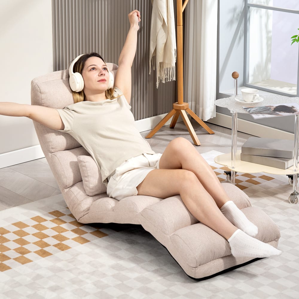 Fauteuil convertible 1 place dossier réglable tissu aspect lin beige