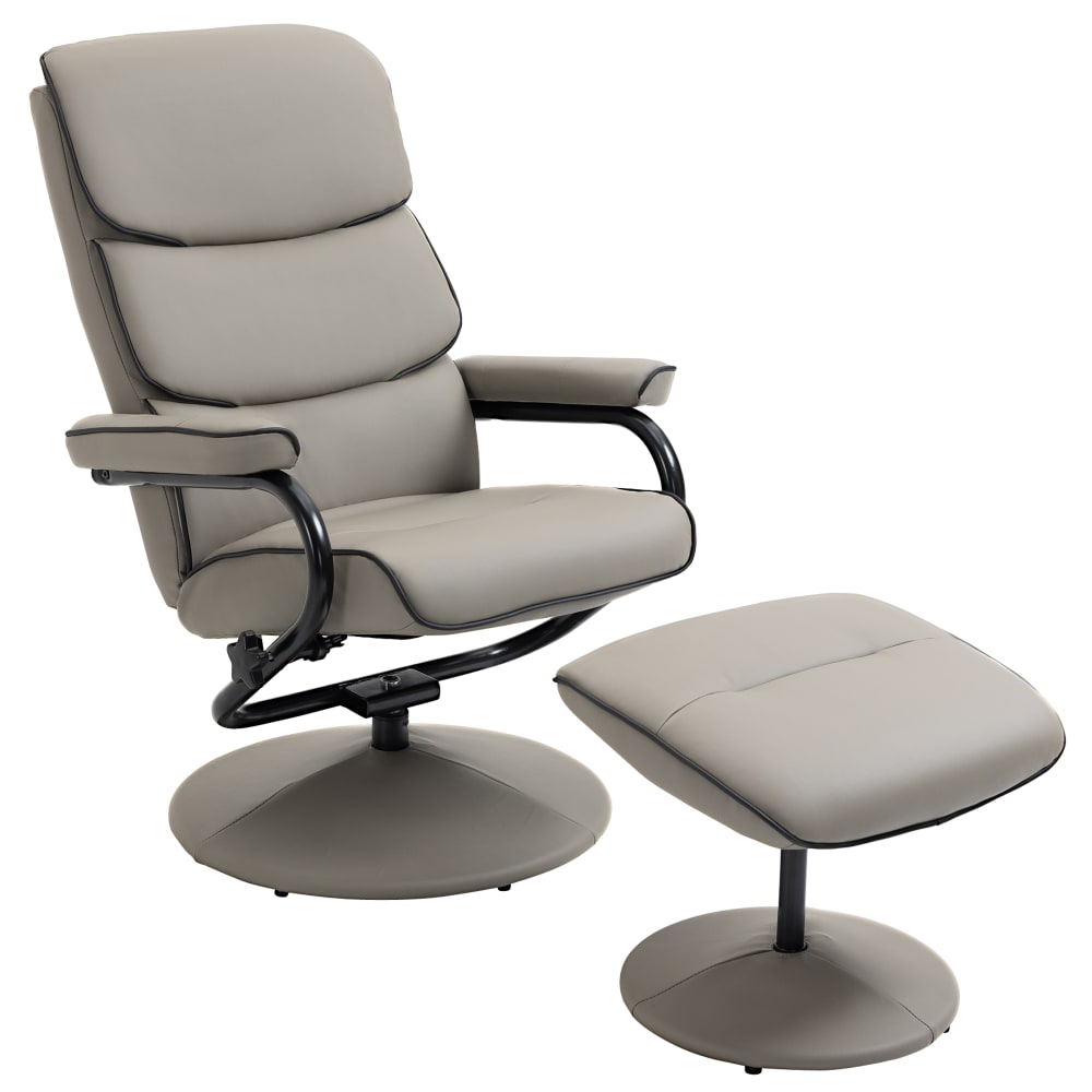 Fauteuil relax avec pouf dossier inclinable polyuréthane gris