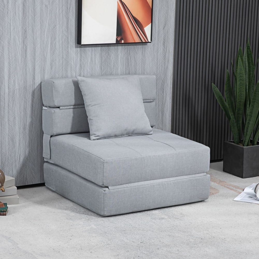 Chauffeuse canapé convertible fauteuil 1 place tissu gris clair