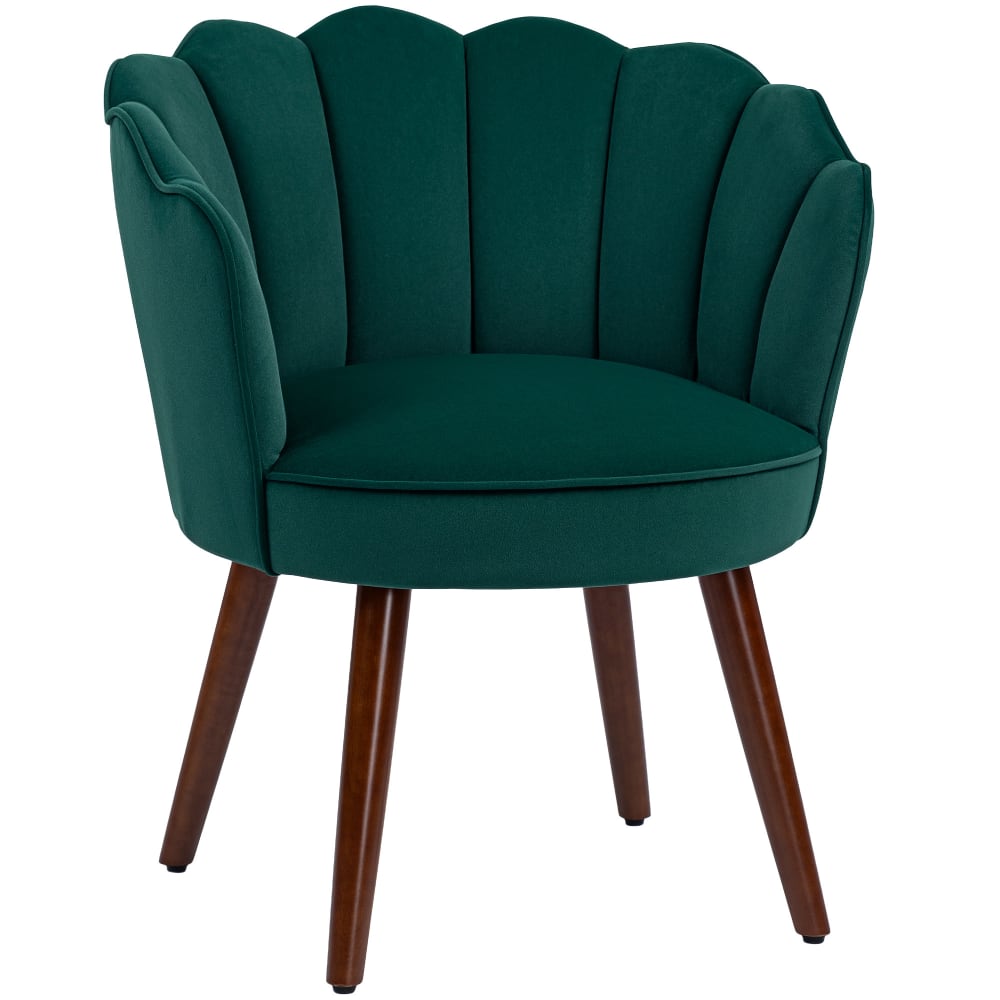 Fauteuil coquillage avec dossier et coussin velours bois hévéa vert
