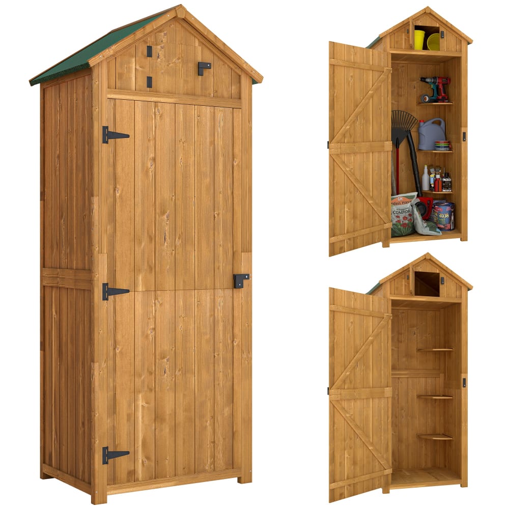 Outsunny GartenSchrank 3 Regale, Bitumendach, gelb style landhaus - Holz