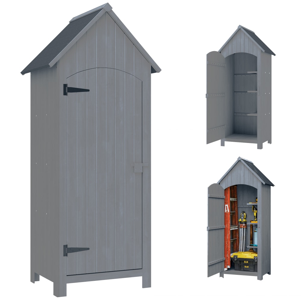 Abri de jardin avec toit bitumé et 3 étagères en bois gris