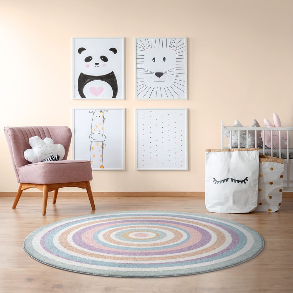 Kurzflor Kinderteppich Regenbogen, Bunt, 160 cm, Rund - Maisons