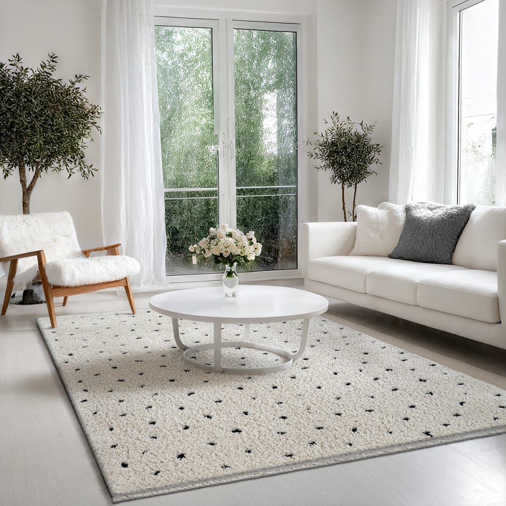 The carpet Shaggy Teppich gepunktet, Creme, 160 x 230 cm WEISS PES - POLYESTER Kinder