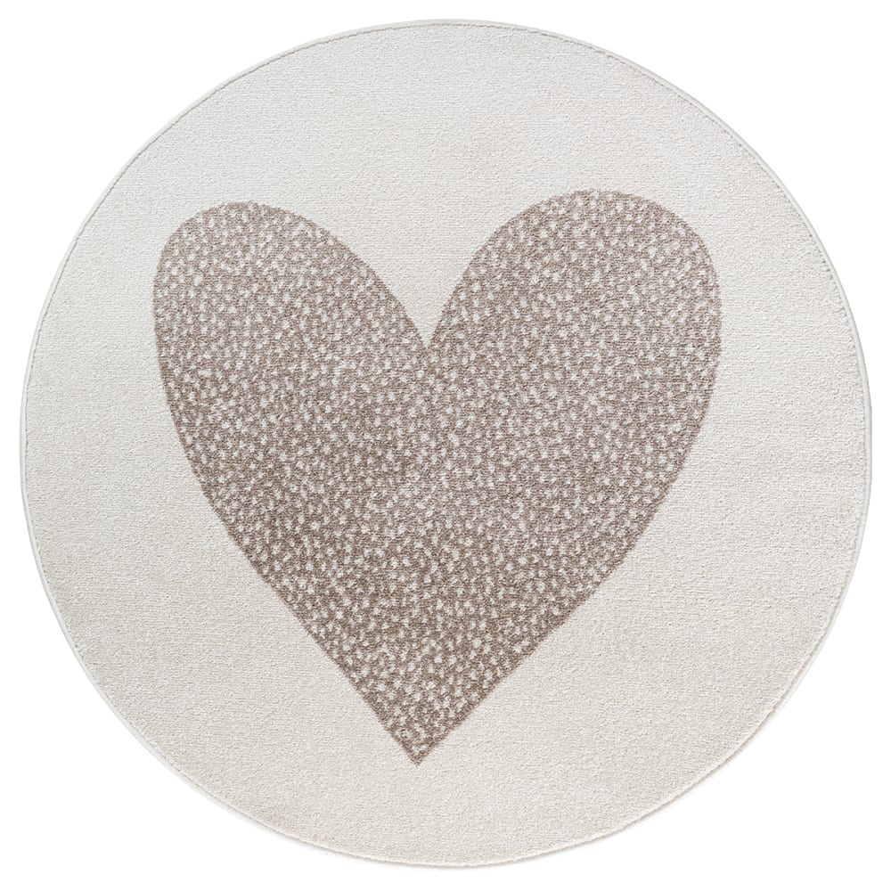 Kurzflor Kinderteppich Herz Modern, Creme, 120 cm, Rund - Maisons