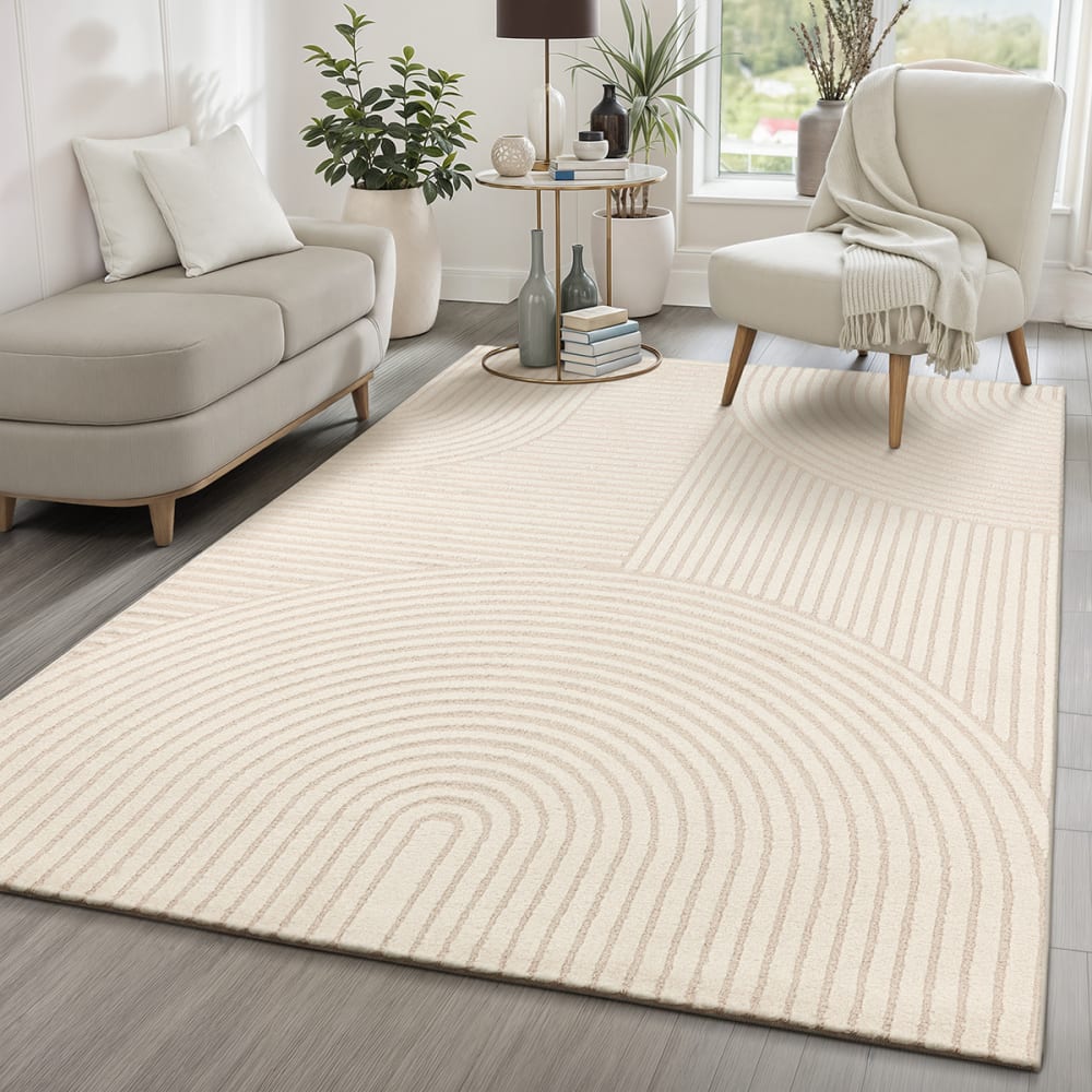 Tapis structure haute-basse moderne, beige, 160 x 230 cm — vue 3