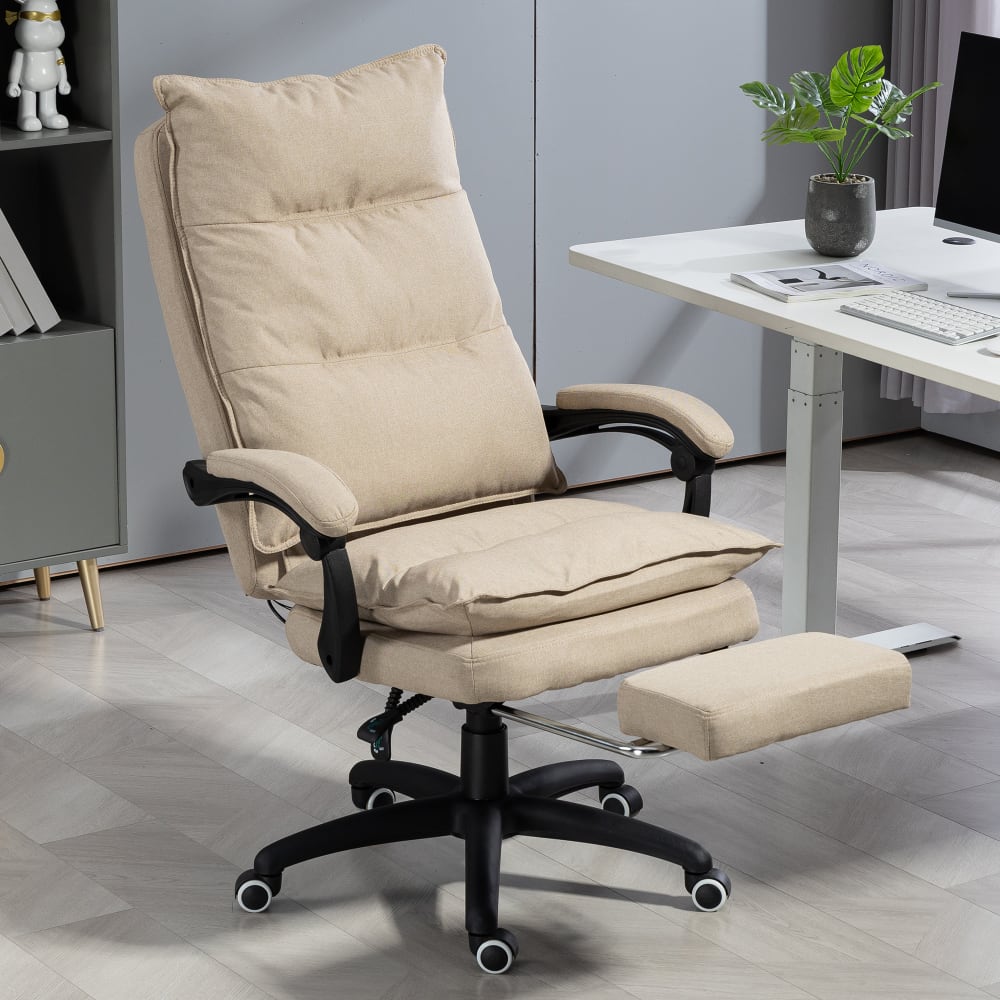 Chaise de bureau dossier inclinable lin beige