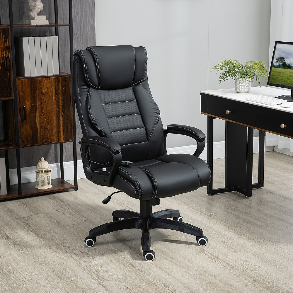 Ergonomischer Bürostuhl, höhenverstellbar,Kunstleder Schwarz -