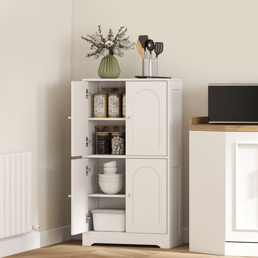 Buffet cuisine 4 portes étagères réglables panneau de particules blanc