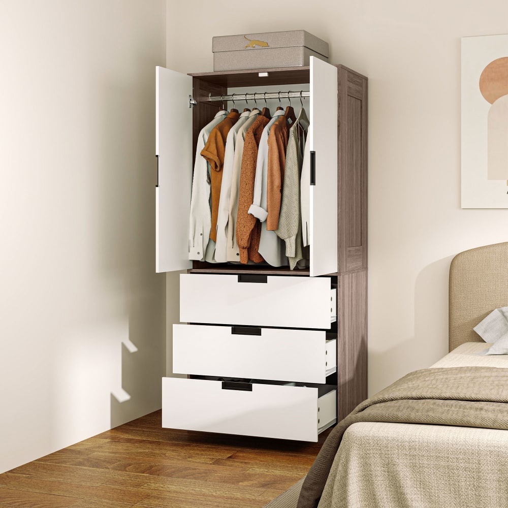 Braun-Dressing-Schrank mit 3 Schubladen & Kleiderstange - Maisons
