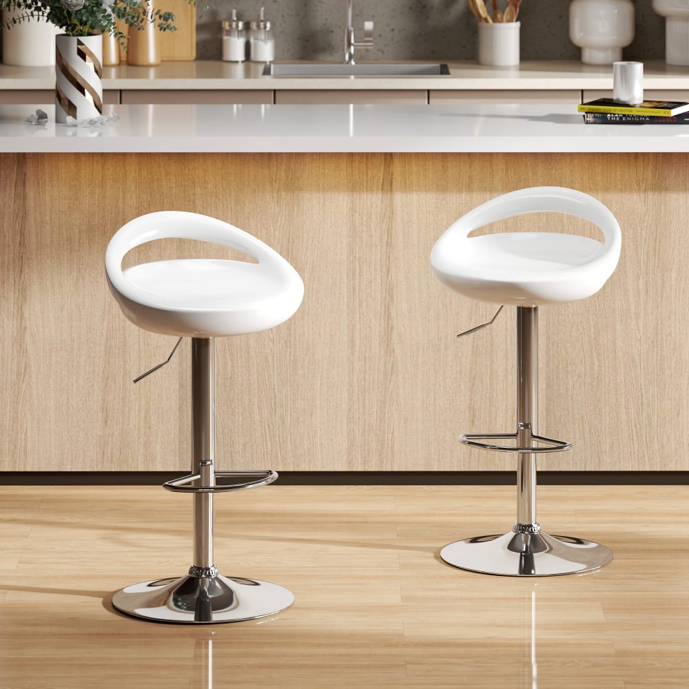 Lot de 2 tabourets de bar hauteur réglable métal et ABS blanc