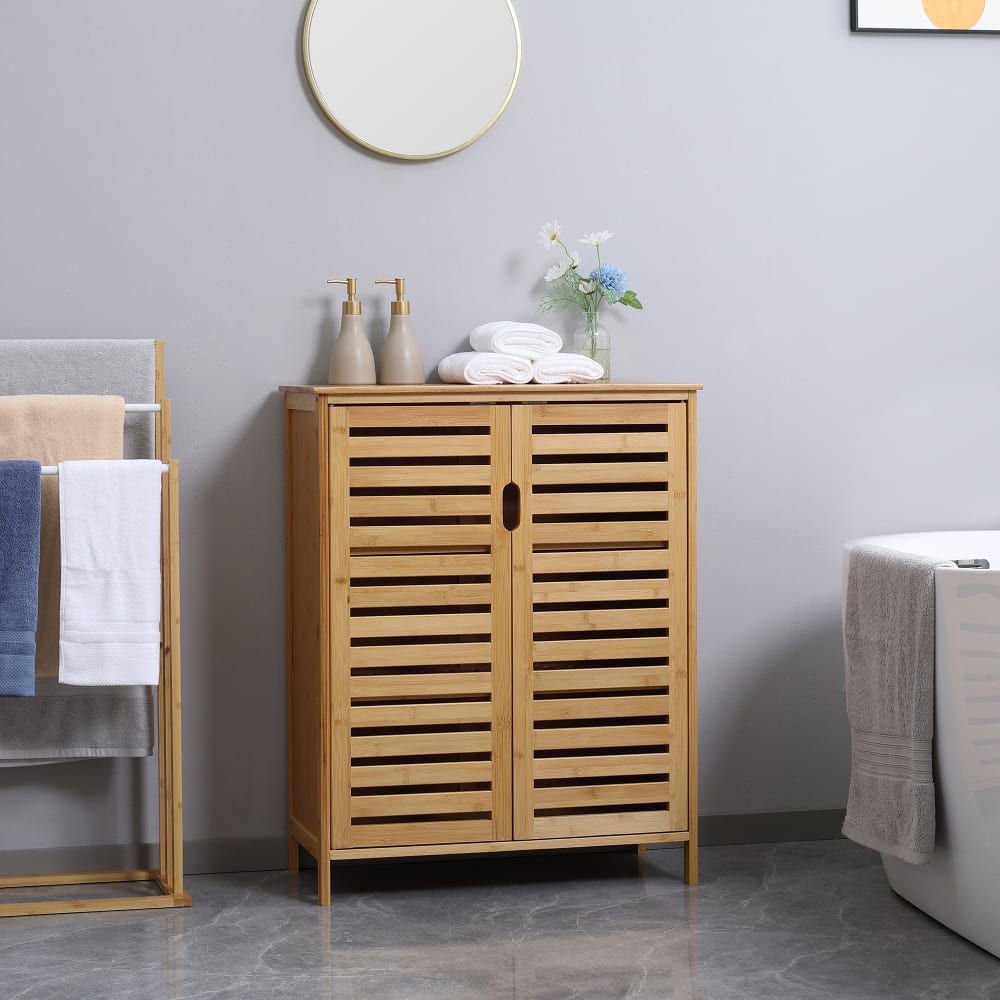 Bambus-Badezimmerschrank, 2-türig & Lattenoptik - Maisons Du