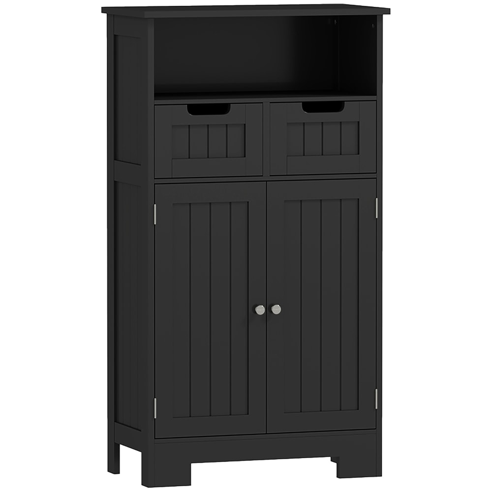 Kleankin Badezimmer-Kommode, große Nische & 2 Schubladen, MDF schwarz - Spanplatte