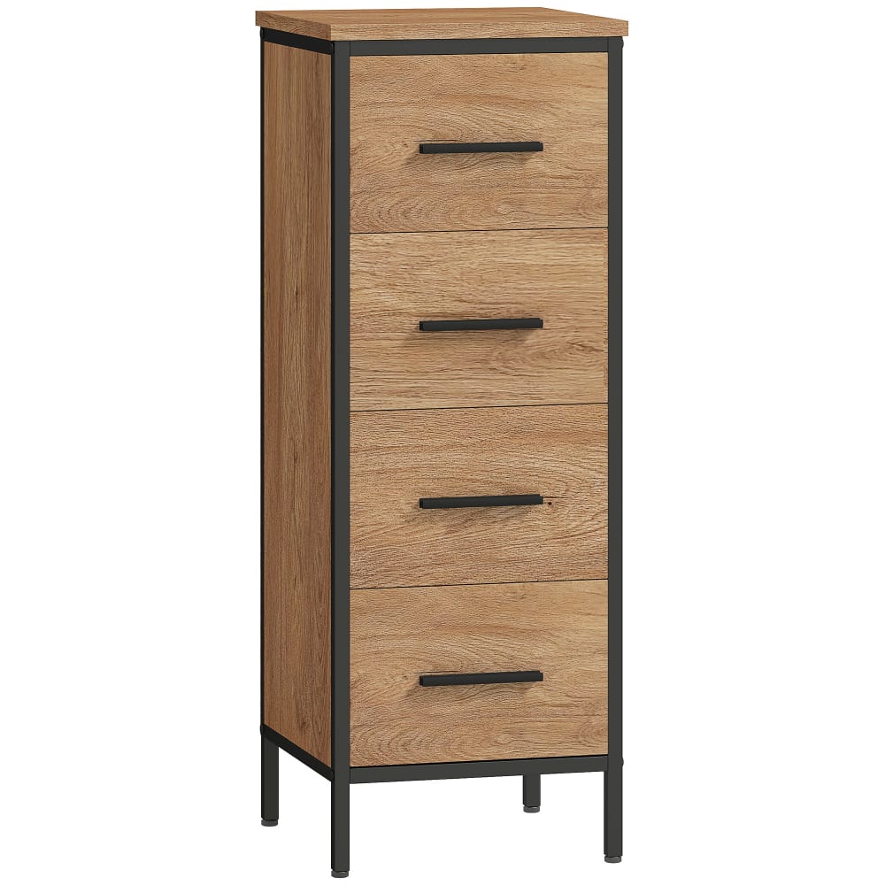 Homcom Schmaler Badezimmerschrank 4 Schubfächer, Stahl & Eiche Beige Spanplatte