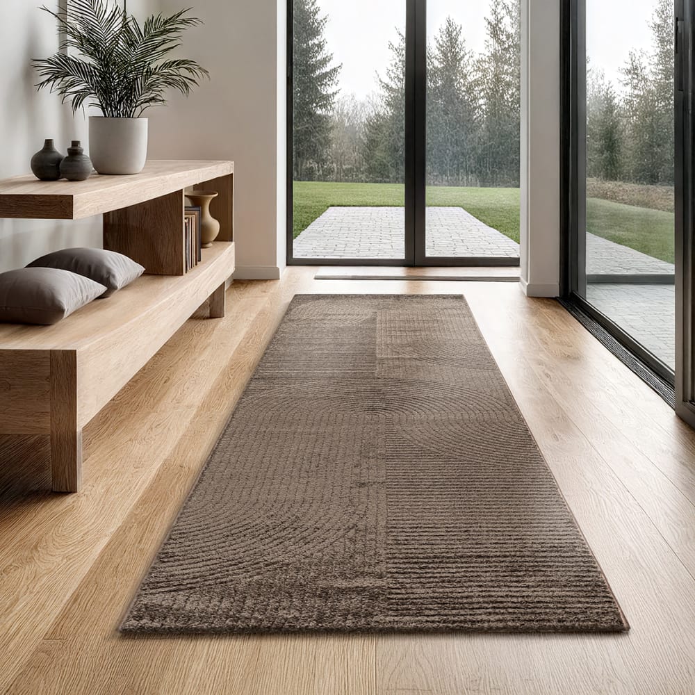 Tapis design moderne, densité élevée, marron, 80 x 300 cm — vue 3