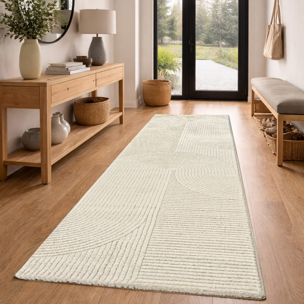 The carpet Moderner Teppich, Panglao Design, hohe Flordichte, Beige, 80 x 300 cm style modern Beige Pp - Polypropylen