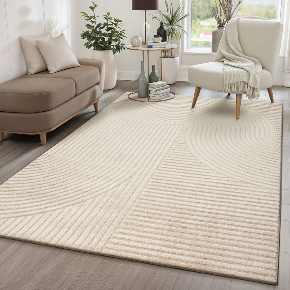 Tapis design moderne, densité élevée, beige, 200 x 290 cm — vue 3