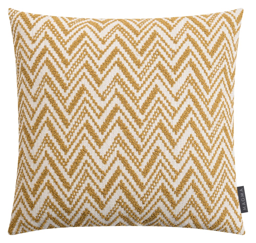 Housse de coussin jacquard motif zigzag moutarde 45x45