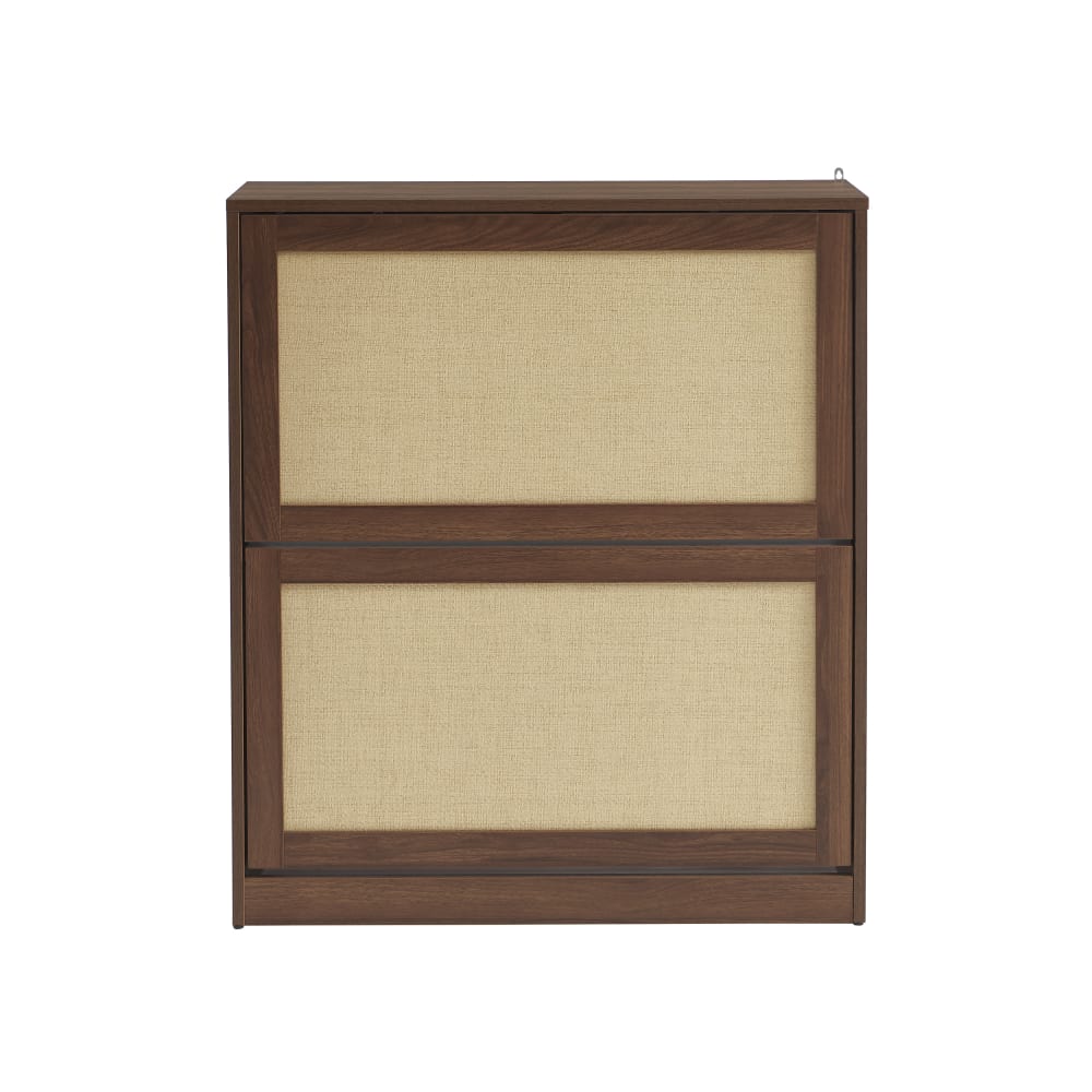 Meuble à chaussures effet noyer et rotin