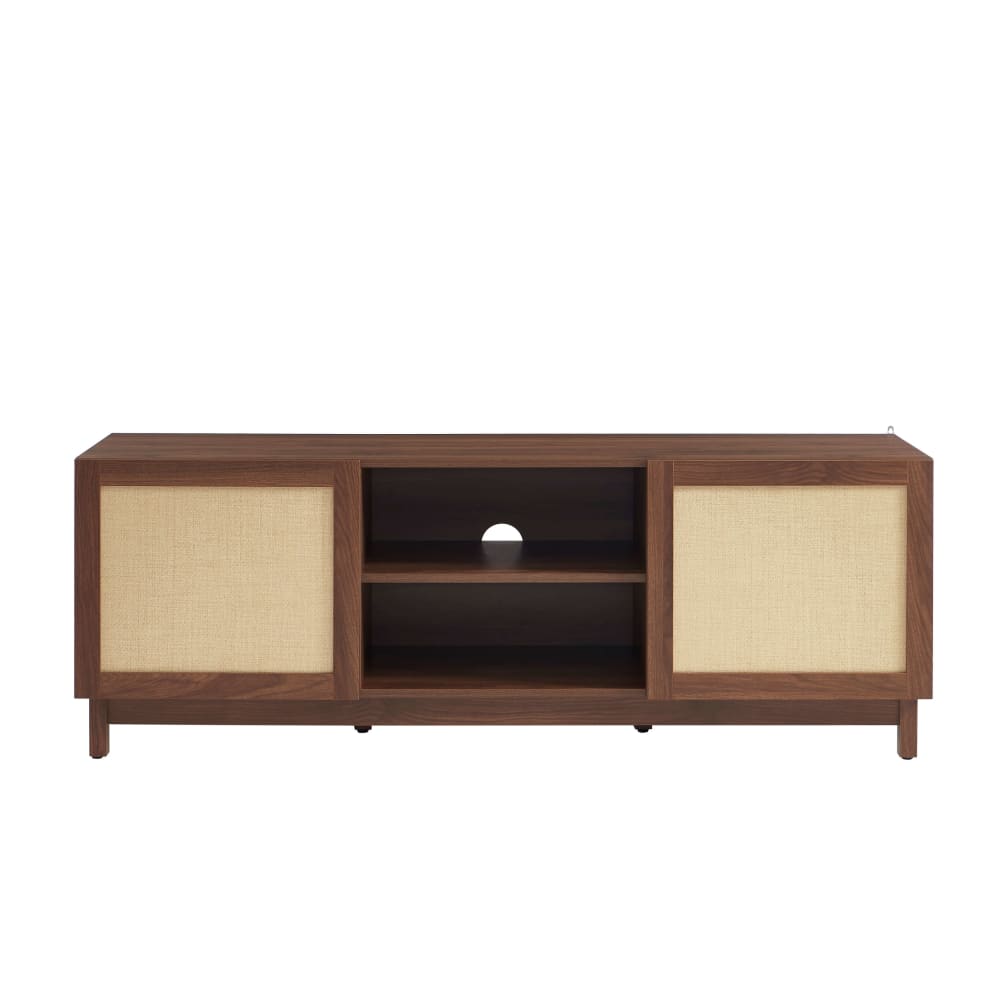 Meuble tv  effet noyer et rotin 150cm