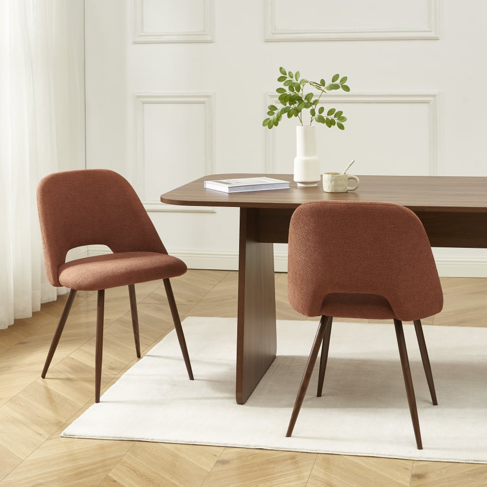 Lot de 2 chaises  tissu terracotta pieds effet noyer