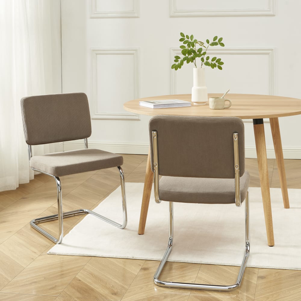 Lot de 2 chaises  velours côtelé grège pieds métal chromé