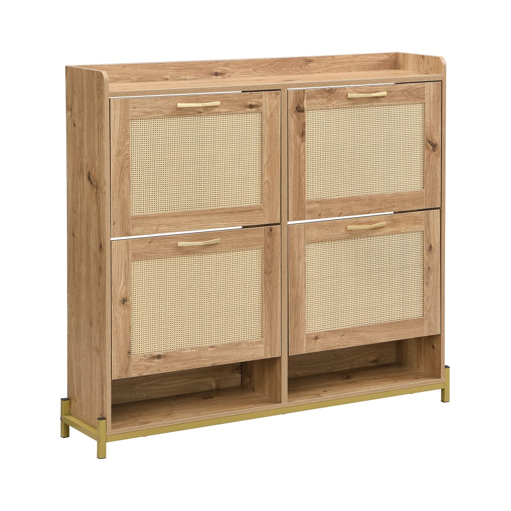 Meuble à chaussures effet bois et rotin MDF 4 portes battantes