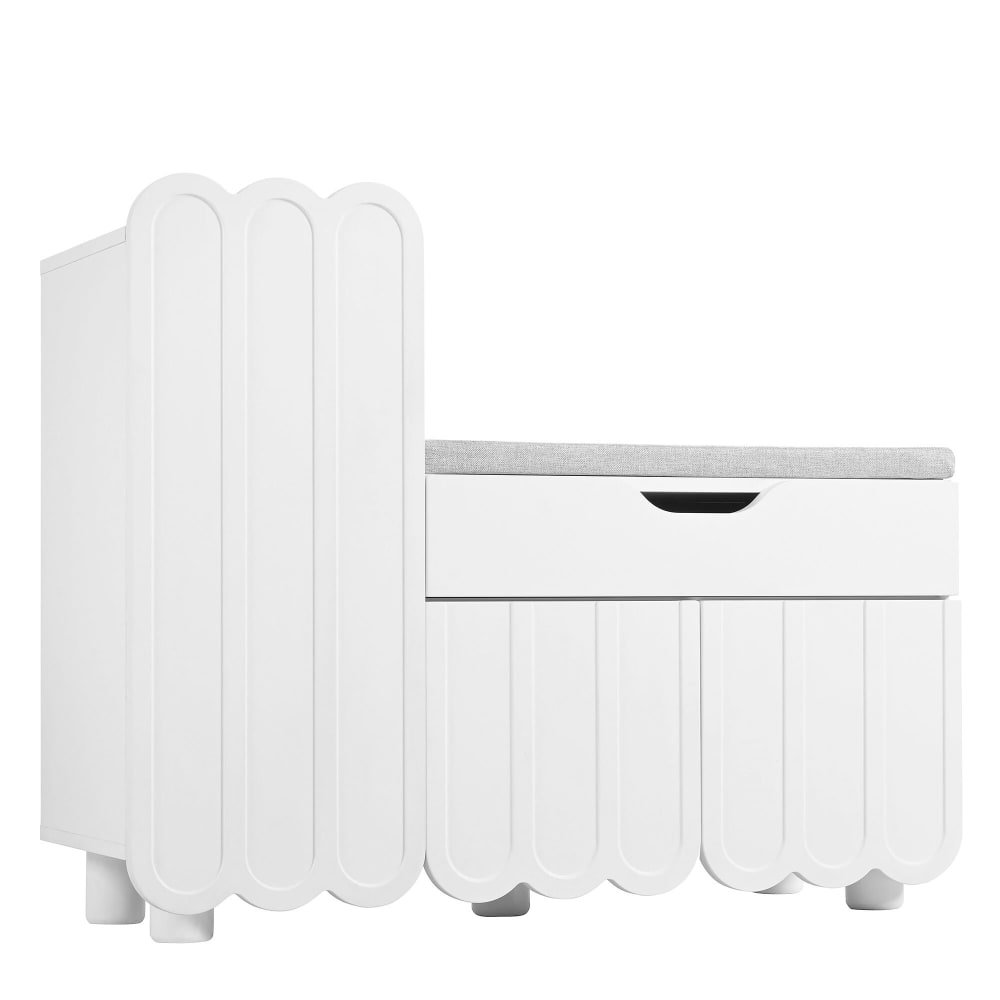 Meuble à chaussures blanc avec rangement banc assise rembourrée