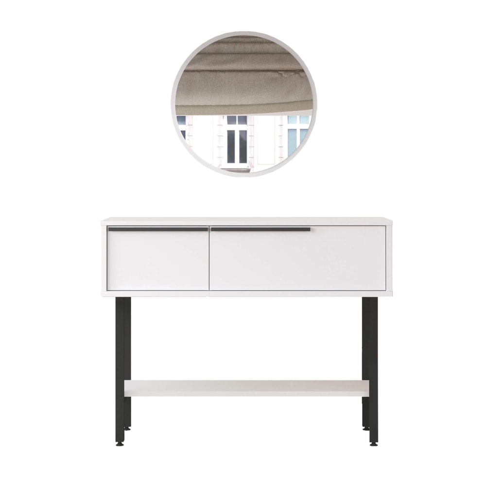 Mobili Rebecca Konsolentisch mit 2 Türen und Spiegel, weiß und dunkelgrau style modern - Holz