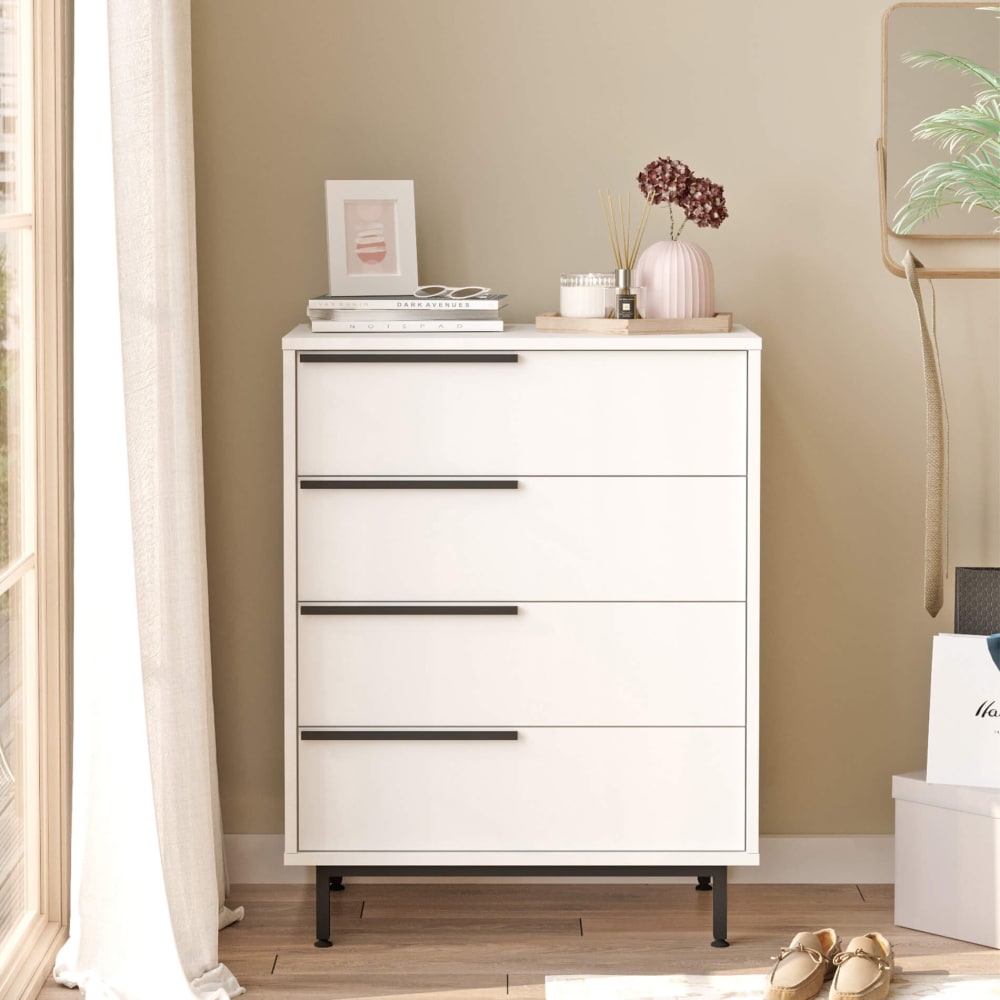 Commode avec 4 tiroirs, blanc et gris foncé
