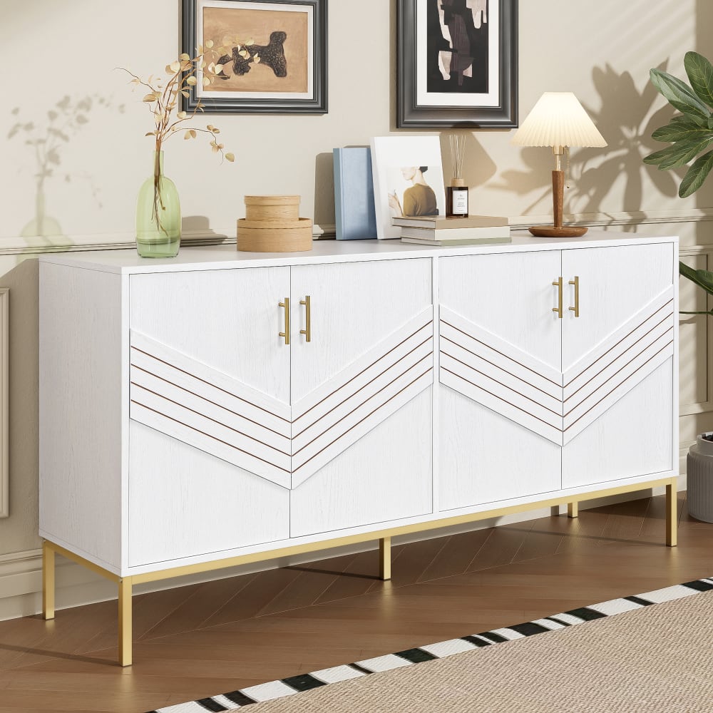 Modernes Sideboard mit 4 Strukturtüren, Weiß - Maisons Du Monde