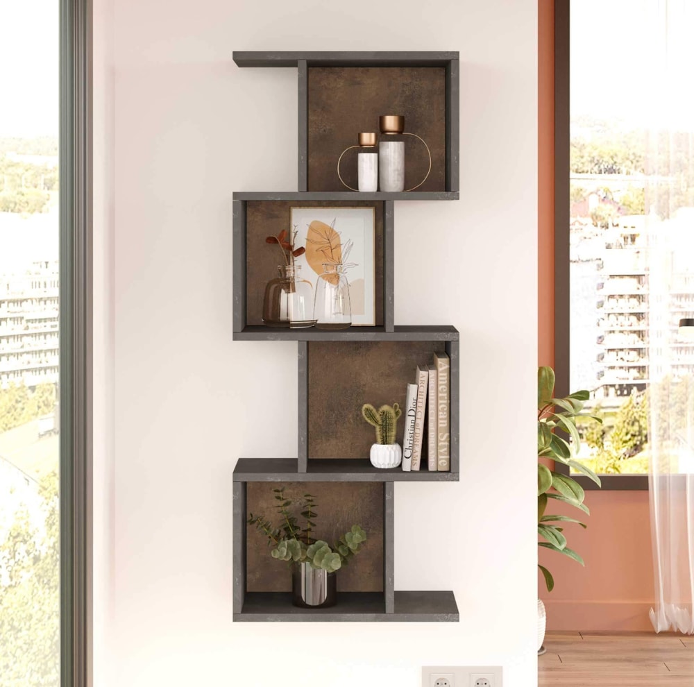 Étagère murale avec 4 tablettes, gris effet béton