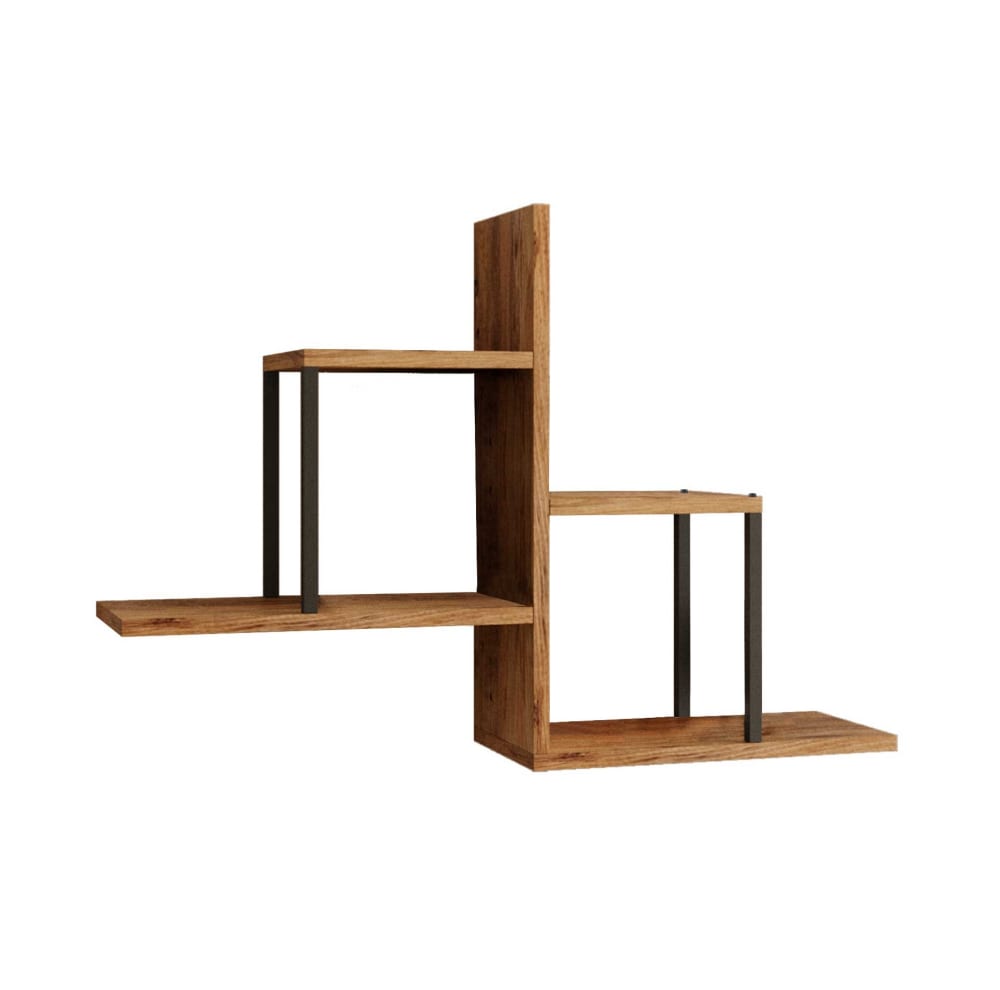 Étagère murale avec 4 tablettes, marron et gris foncé