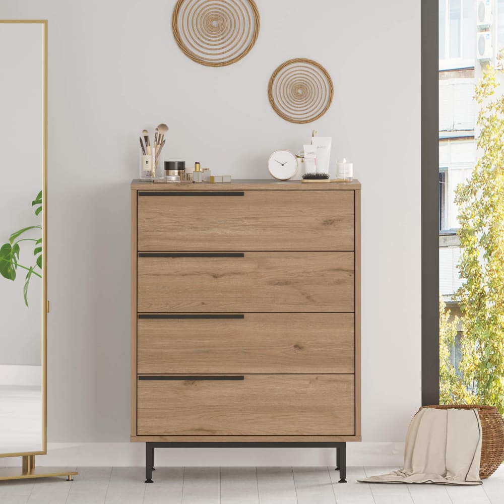 Commode avec 4 tiroirs, marron et gris foncé