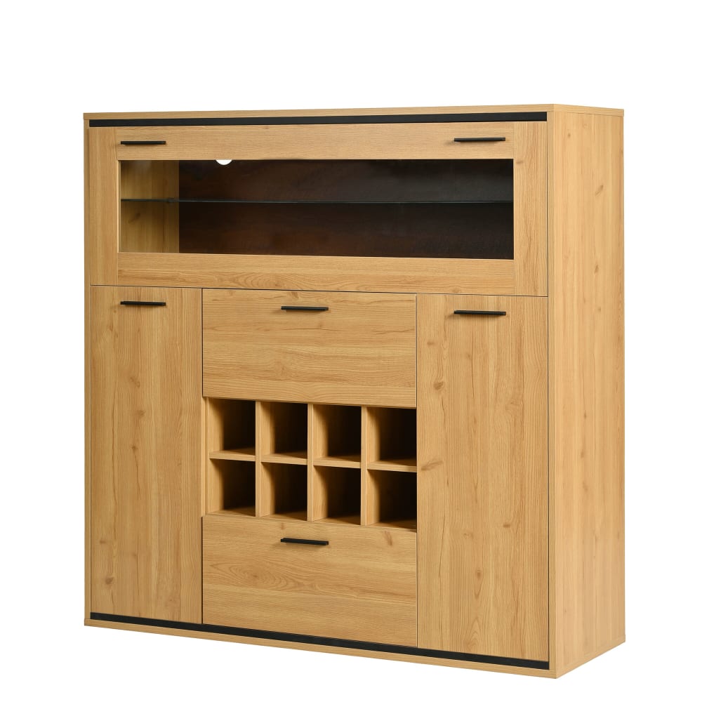 Urban Meuble Hohes Sideboard mit Holzoptik, Flügeltür und LED-Beleuchtung, Beige style modern Beige Spanplatte