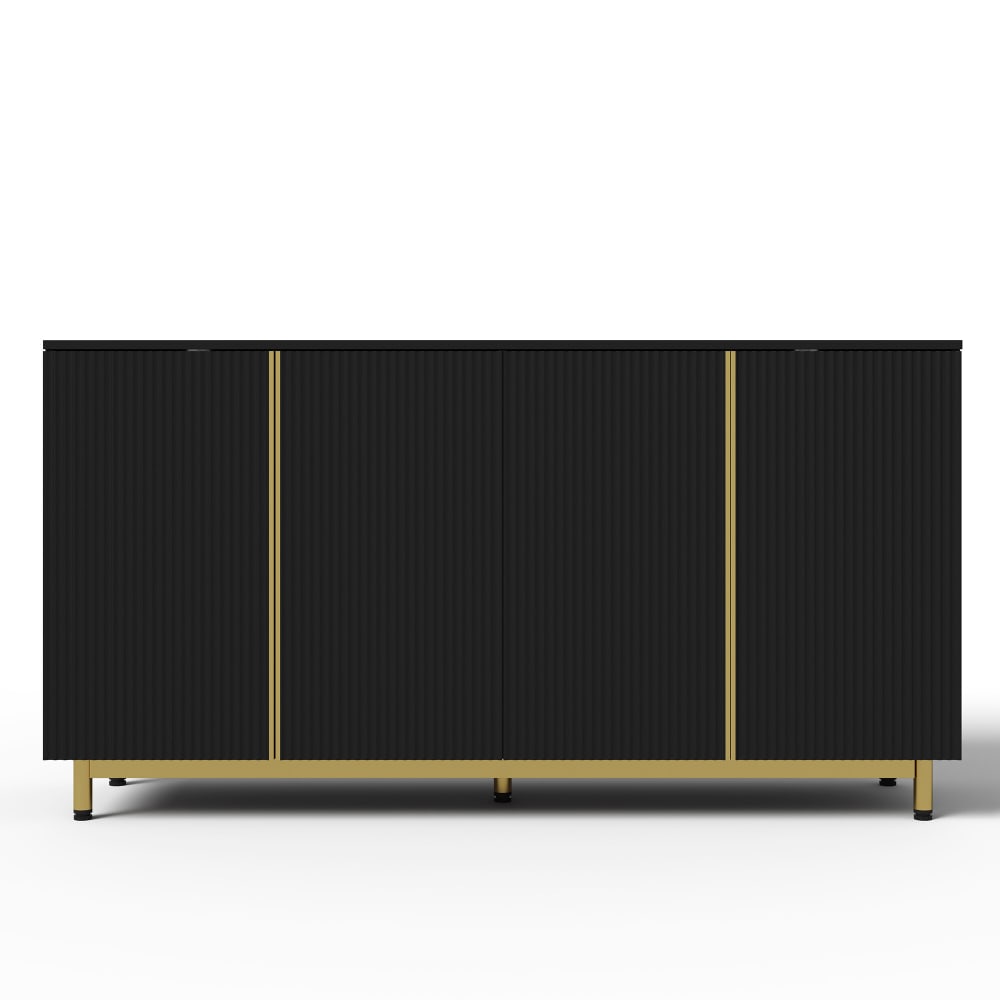 Buffet moderne noir 4 portes texturés et accents dorés