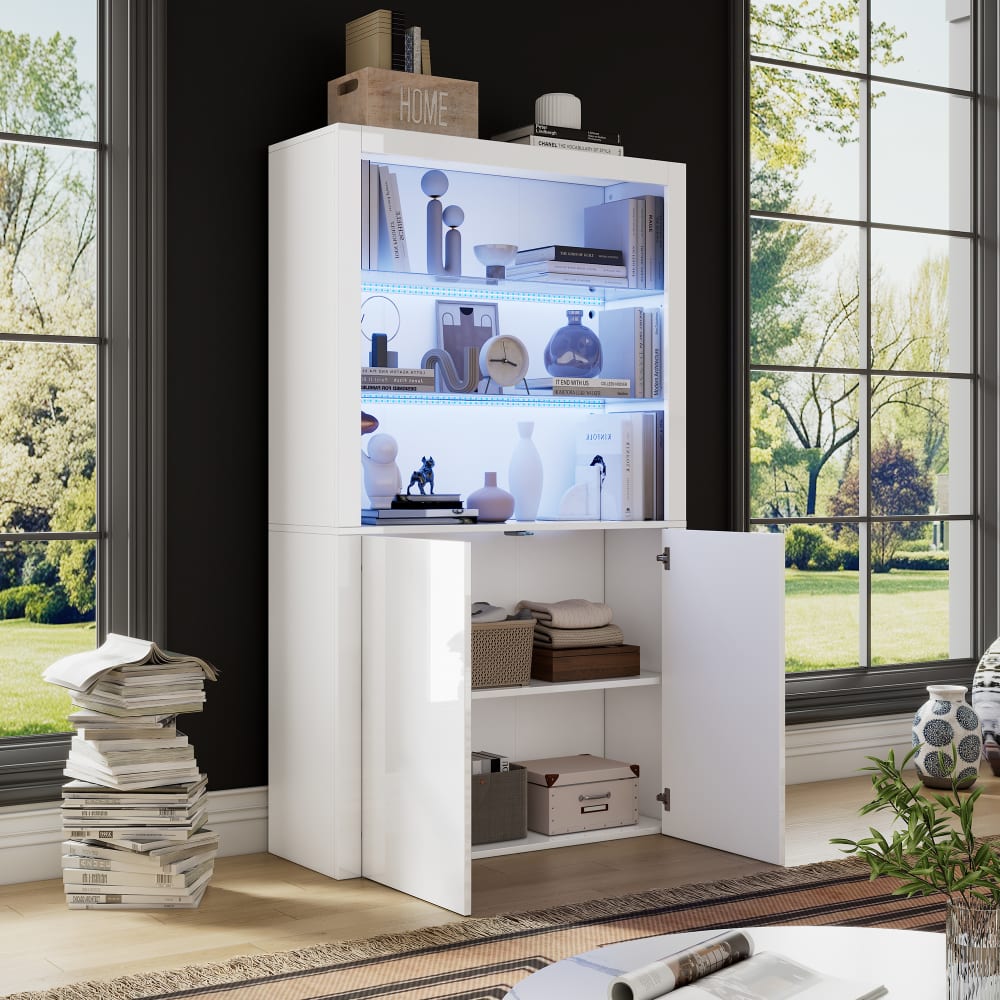 Hochglanze Vitrine mit LED-Beleuchtung, Weiß - Maisons Du Monde