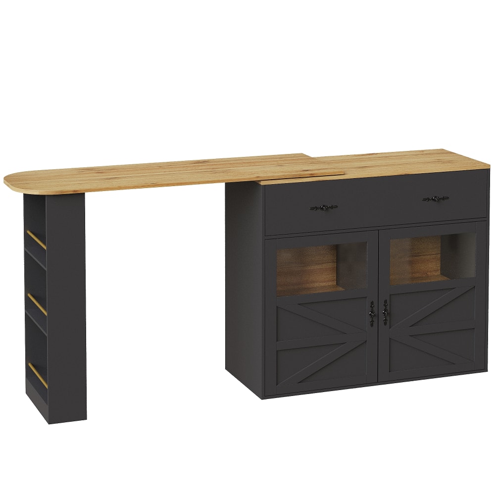 Urban Meuble 360° ausziehbarer Stehtisch in Holz- und Glasoptik, Schwarz style industrial Schwarz Spanplatte