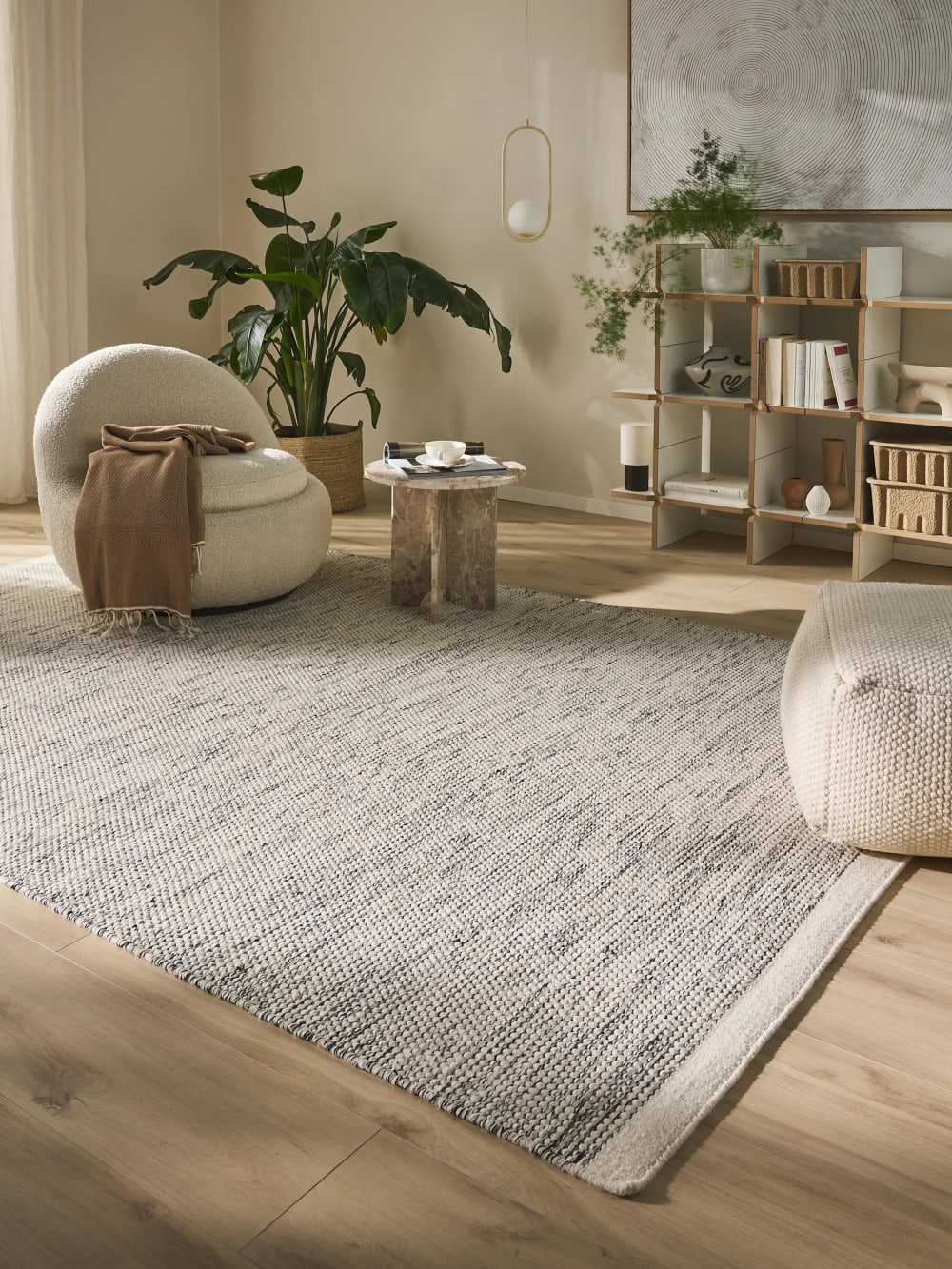 Tapis de laine beige/noir 140x200